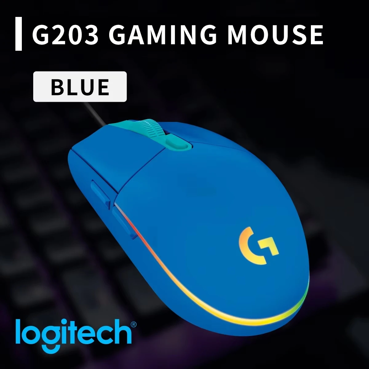 Logitech Mouse G203 - Logicool G203 有線ゲーミングマウス、RGBバックライト、8000 DPI、速度調整可能、Windows、Mac、PC、ノートパソコン、デスクトップPCに対応、プラグアンドプレイ。